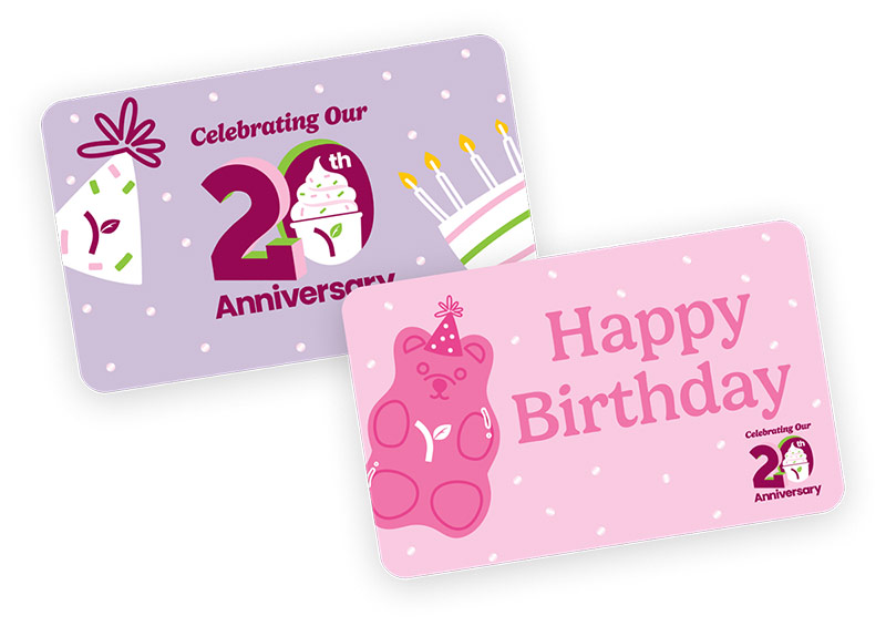 Two Yogurtland gift card designs.
